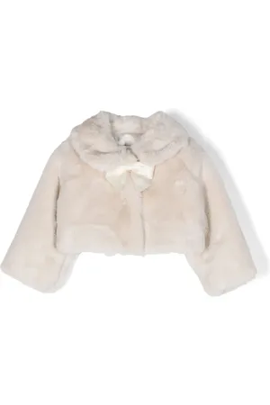 MONNALISA Bow-detail faux-fur jacket