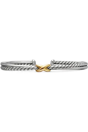 David Yurman 18kt yellow gold and sterling Petite X Center Station bracelet (5.2mm)