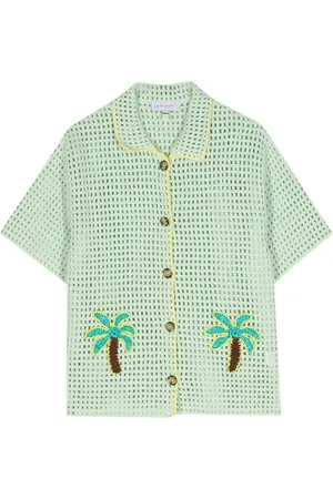 MIRA MIKATI Palm tree-appliqu?? pointelle-knit top