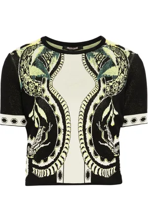 Roberto Cavalli Lemon-print jacquard cropped top