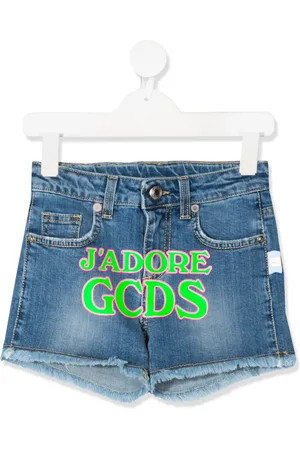 GCDS Printed-logo denim shorts
