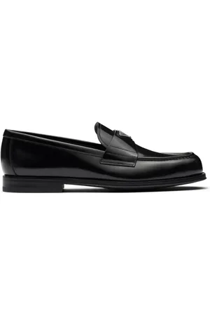 Prada Triangle-logo brushed-leather loafers
