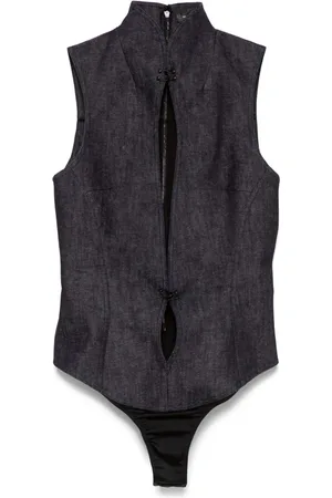MUGLER Cut-out denim bodysuit
