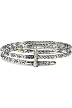 John Hardy 14K yellow gold and sterling Spear Double Flex diamond cuff