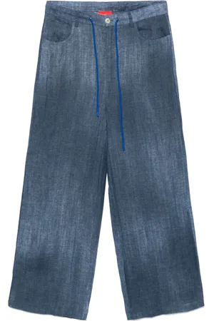 ..,MERCI Denim-print trousers