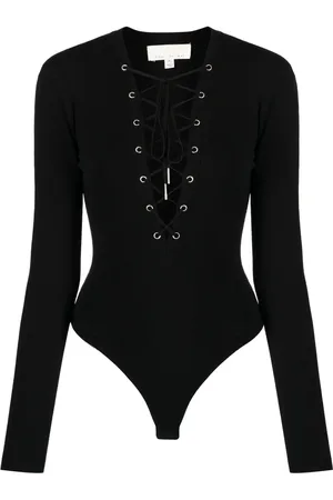 FLEUR DU MAL Plunge lace-up bodysuit