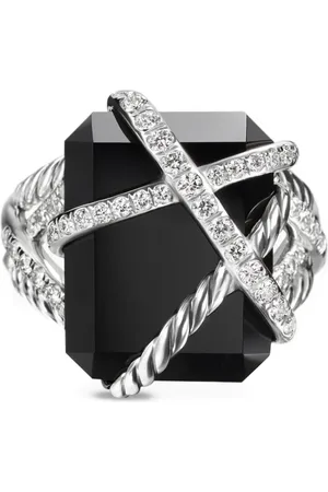 David Yurman Sterling silver Cable Wrap onyx and diamond ring (18mm)