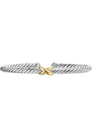 David Yurman 14K yellow gold and sterling Cable Flex X Station bangle