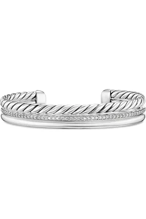 David Yurman Sterling DY Mercer?? Three Row diamond bangle