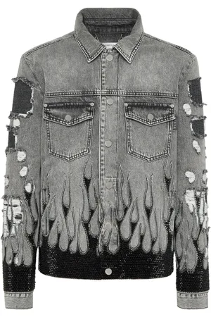 Philipp Plein Strass Flame oversize denim jacket