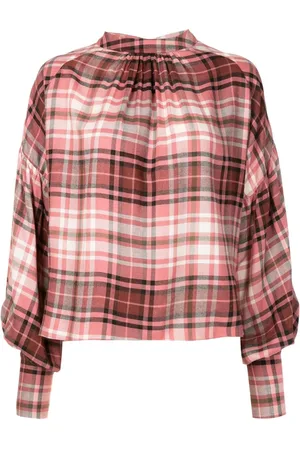 Olympiah Check-print round neck blouse