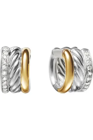 David Yurman 18kt yellow gold and sterling DY Mercer diamond huggie hoop earrings (14mm)