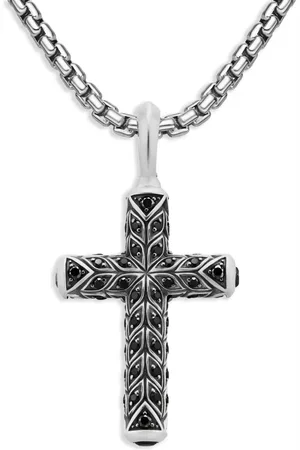 David Yurman Sterling Chevron Cross diamond pendant (47mm)