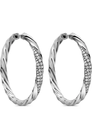 David Yurman Sterling Cable Edge diamond hoop earrings