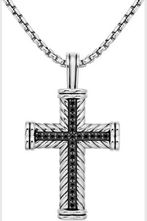 David Yurman Sterling Chevron Cross diamond pendant (41.7mm)