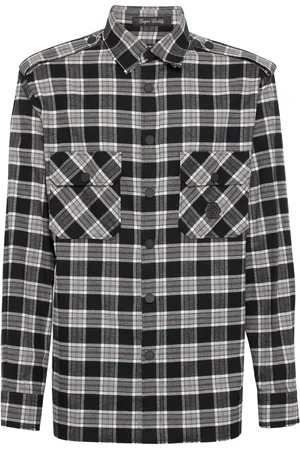 Philipp Plein Check-print skull-patch shirt