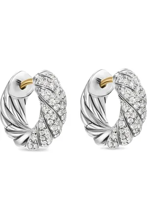 David Yurman Sterling Sculpted Cable diamond hoop earrings (14.4mm)