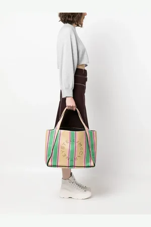 Stella McCartney Stripe-print raffia tote bag