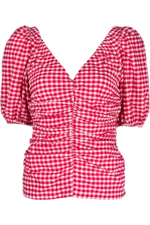 Ganni Check-print V-neck blouse