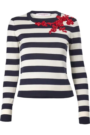 Carolina Herrera Floral-embroidered striped top