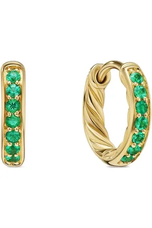 David Yurman 18kt yellow Petite Pav?? emerald huggie earrings