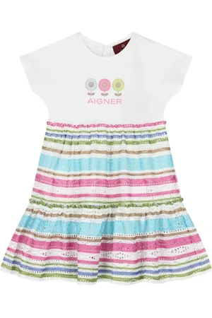 Aigner Floral-embroidered striped dress