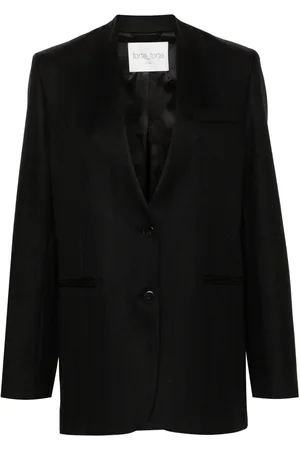 FORTE FORTE Collarless herringbone single-breasted blazer