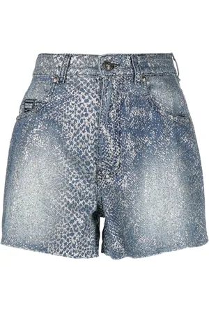 VERSACE Snakeskin-effect denim shorts