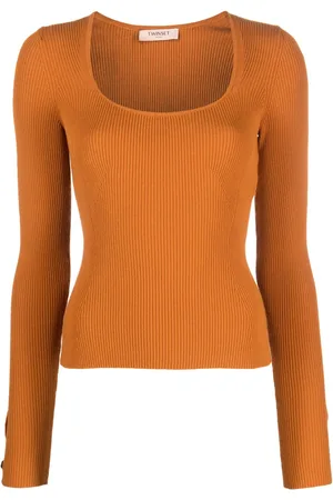 Twin-Set Scoop-neck ribbed-knit top