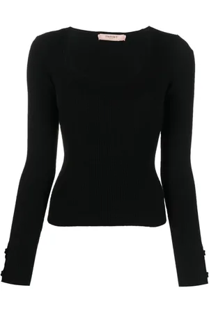 Twin-Set Scoop-neck ribbed-knit top