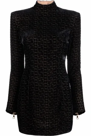 Balmain Monogram pattern velvet minidress