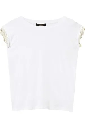 Twin-Set Beaded-sleeve cotton T-shirt