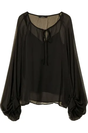 Twin-Set Tie-neck balloon-sleeve voile blouse