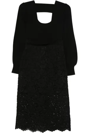 Twin-Set Scoop-neck lace-insert midi dress