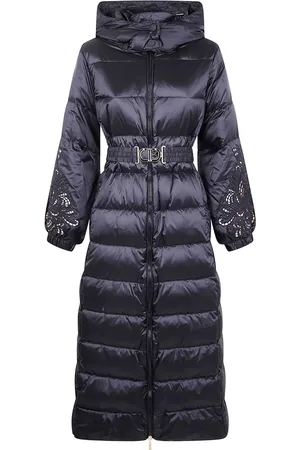 Twin-Set Laser-cut hooded belted coat