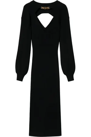 Twin-Set Chain-embellished ribbed-knit midi dress