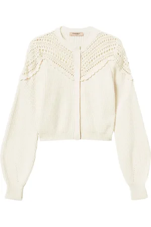 Twin-Set Crochet-detail ribbed cardigan