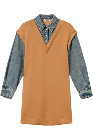 Twin-Set Denim-sleeved mini dress