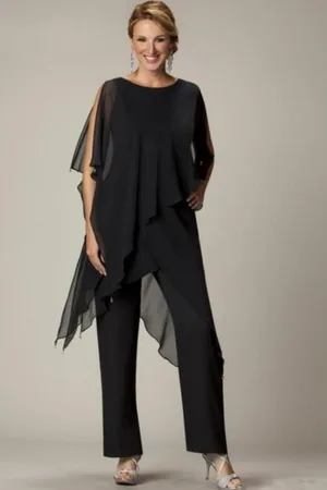 Fenzy Conjunto De Elegante Túnica Translúcida E Calça Comprida Claudette, Preta