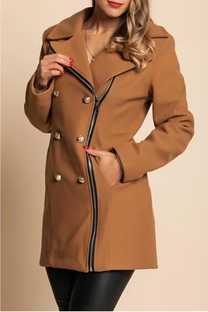 Fenzy Casaco Elegante Com Botões E Zíper