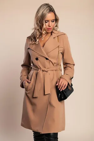 Fenzy Elegante Gabardine Com Botões, Camelos