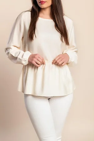 Fenzy Blusa Plus Size Manga Longa, Creme