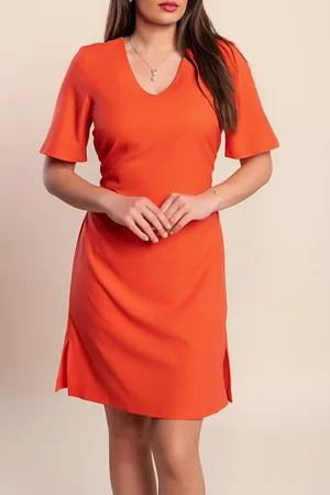 Fenzy Vestido Curto Com Mangas Curtas, Coral