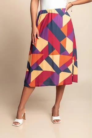 Fenzy Saia Midi Com Estampa, Multicolorida