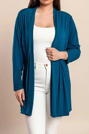 Fenzy Cardigan Plus Size Manga Comprida, Petróleo