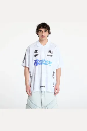 A Bathing Ape T-shirt Flame Pattern Overall Print Half Zip Relax Fit Polo Shirt UNISEX XL