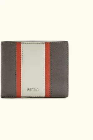 Furla Man Project Dobrável Em Dois Toni Moka Pele De Bezerro Texturizada Milos + Pele De Bezerro Lush Com Bloco De Cor Homem