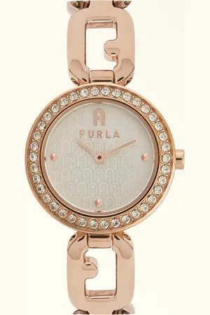 Furla Arco Chain Relógio Com Caixa Arredondada Color Oro Rosa Metal + Pedras + Pedras