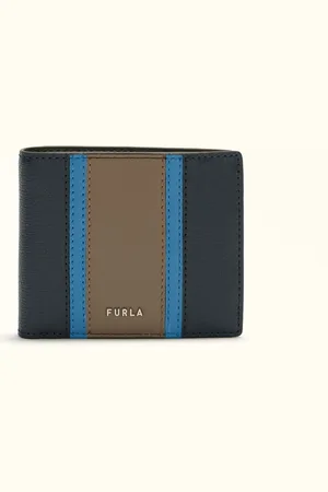Furla Man Project Dobrável Em Dois Toni Royal Pele De Bezerro Texturizada Milos + Pele De Bezerro Lush Com Bloco De Cor Homem