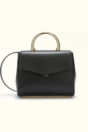 Furla Meridiana Mala Com Alça Mini Nero Pele De Bezerro Sidney + Pega Em Metal